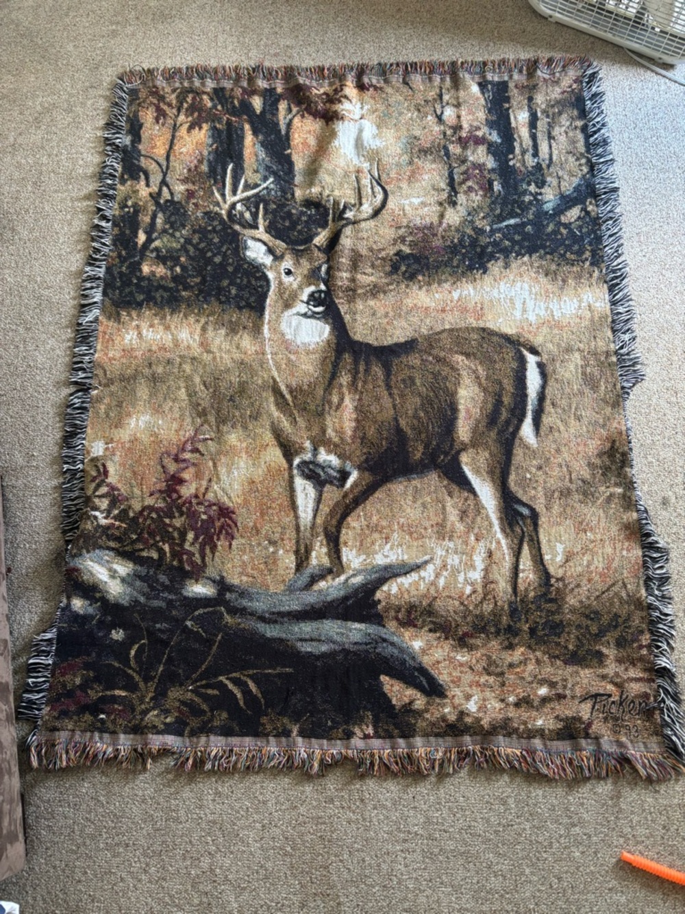 Vintage Retro Buck Deer Throw Blanket Tapestry Wall Hanging Picken 93 46" x 65"